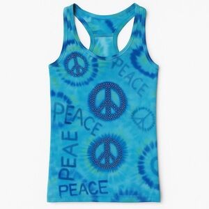 Tie Dye Crystal Encrusted Peace Tank Top
